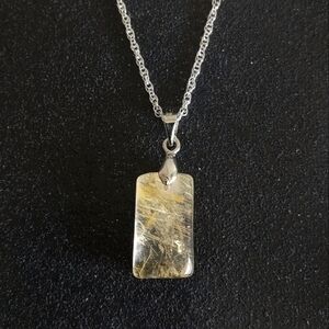Golden rutilated quartz pendant on 22" inch sterling silver necklace new